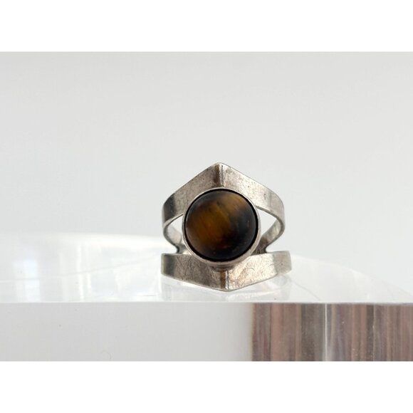 Genuine Tiger's Eye Israeli Made 925 sterling Silver Vintage Ring - sz 6.5 - Picture 3 of 10